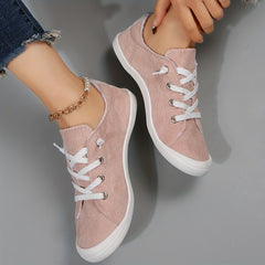Women's Pink Flat Canvas Shoes Casual Low Top Lace Up Sneakers