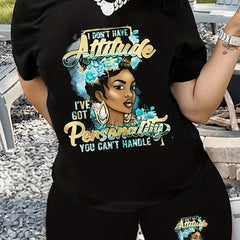 Figure & Letter Print Tee & Shorts 2 Piece Set