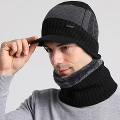 Cold Proof Woolen Cap Bib Suit Plus Velvet Knitted Hat Ear Protection