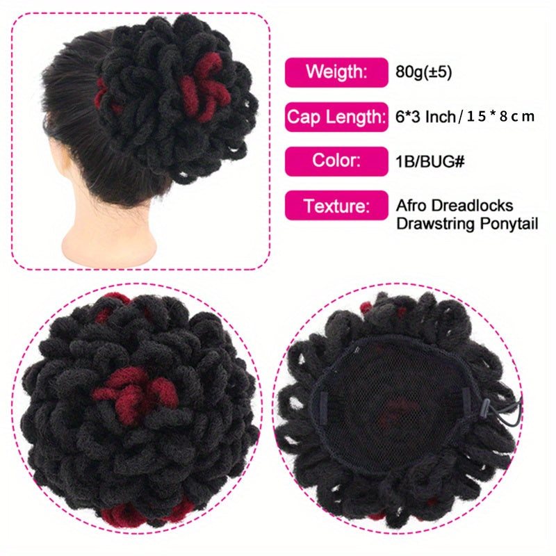 Afro High Puff Drawstring Ponytail Extensions Synthetic Faux Locs Hair Bun