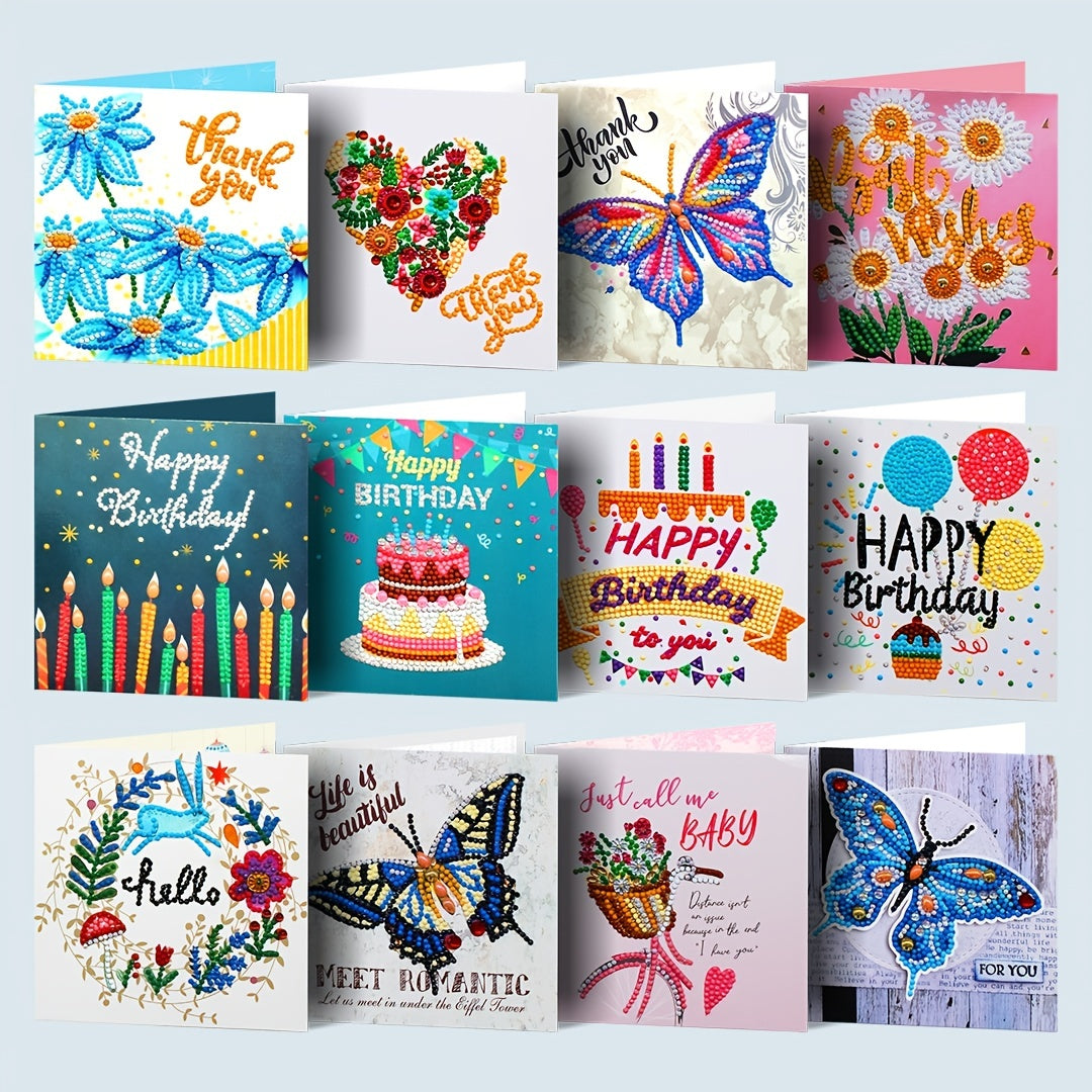 12pcs 5D Diamond Painting Thank You Card Kit with Envelope & Tool 15x24cm