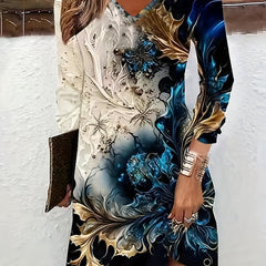 Casual Dress Women's Graphic Print V Neck Tee Dress