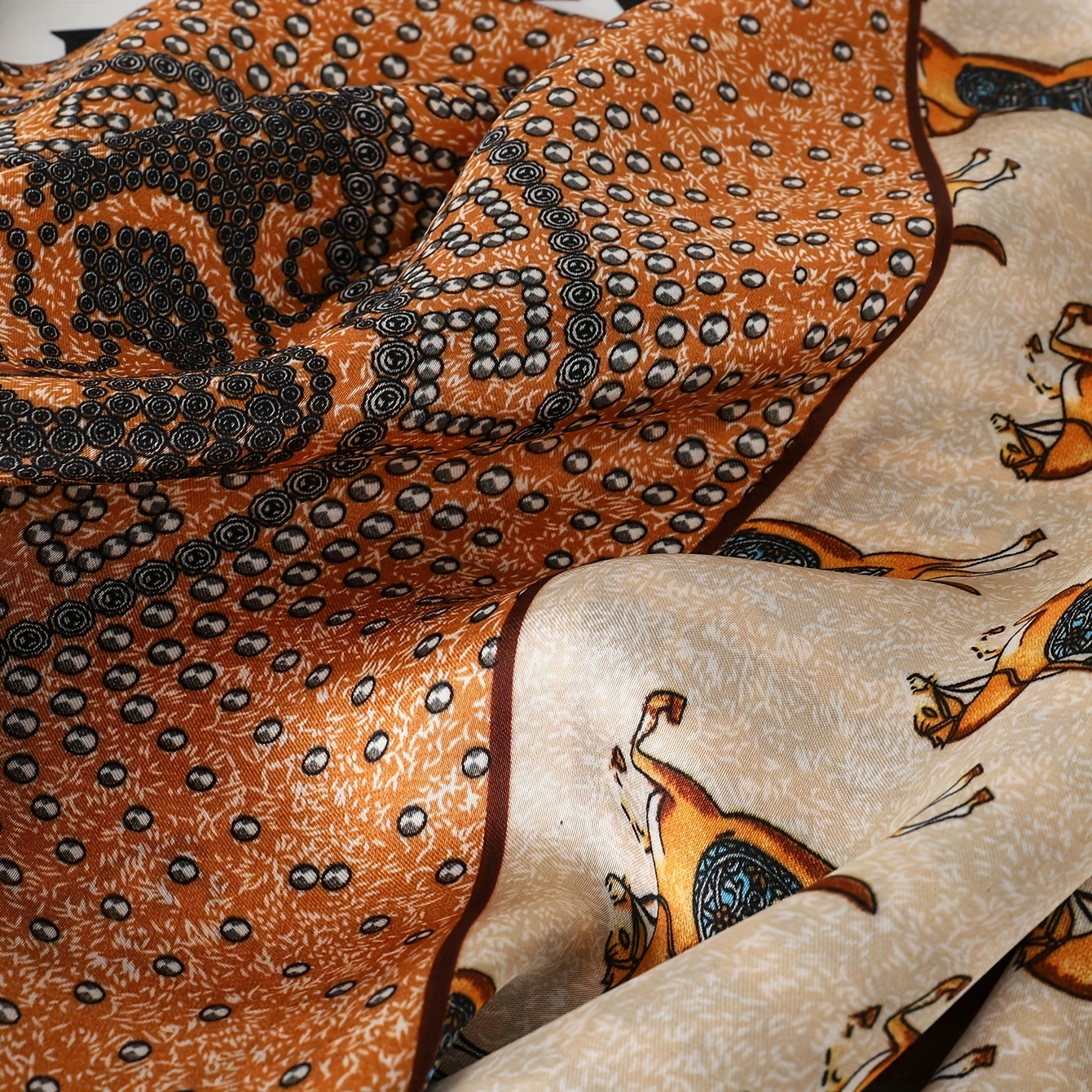 Vintage Horse Print Bandana Yellow Boho Silky Square Scarf Classic Necke...