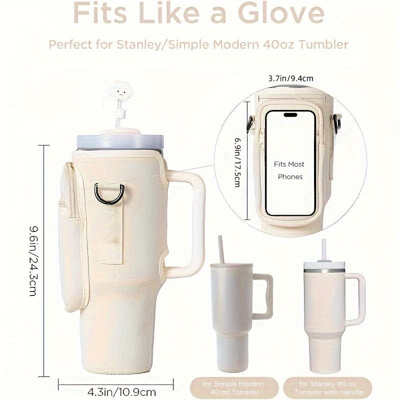 Neoprene Insulated Water Cup Holder for 40oz Tumbler Bottle Bag with Strap