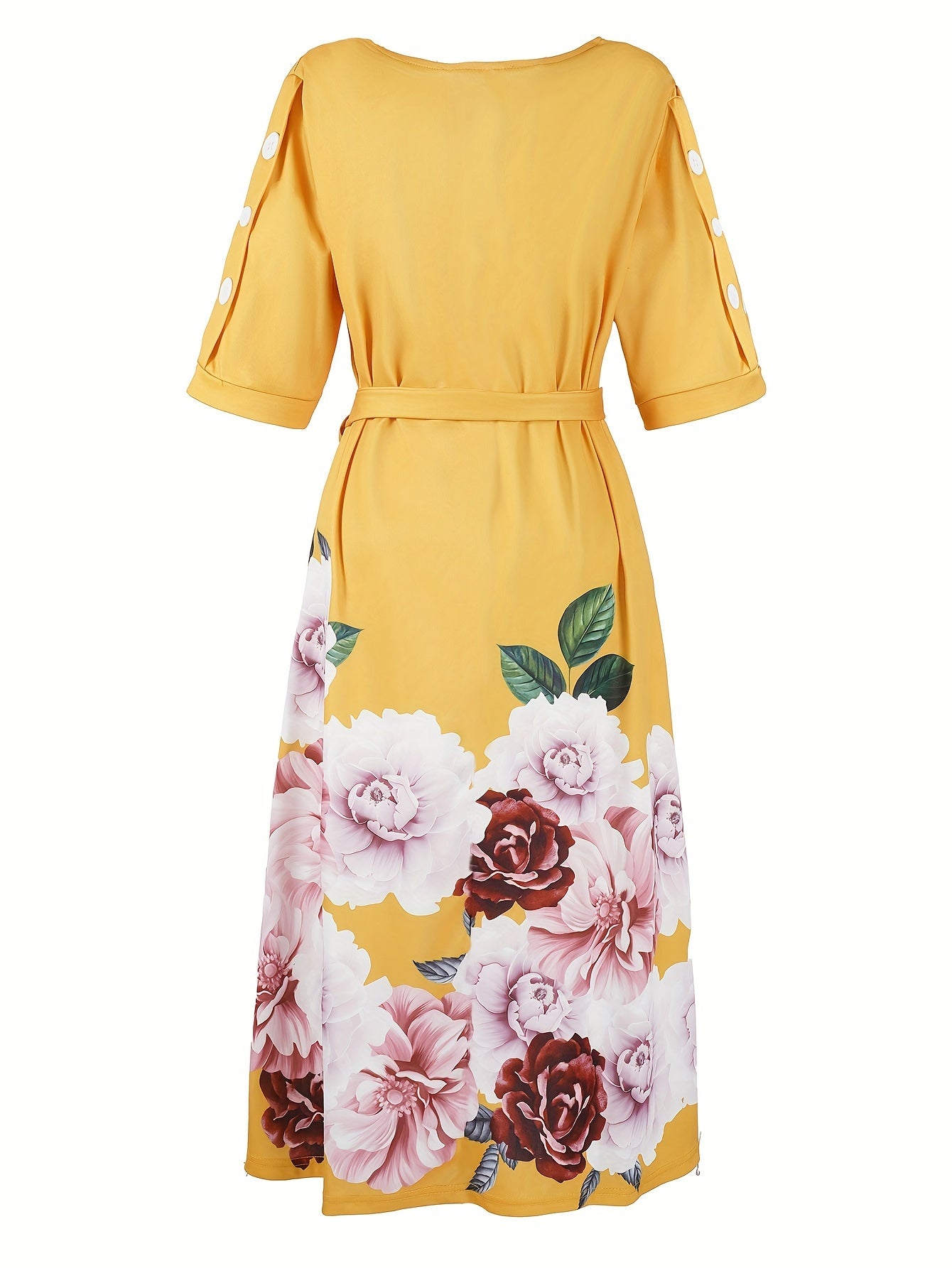 Women's Plus Floral Print Button Decor Short Sleeve Dress
