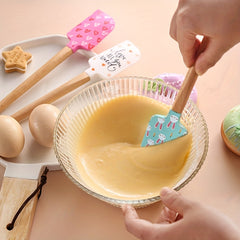 Easter Bunny Silicone Spatula Wood Handle Cake Cream Icing Scraping