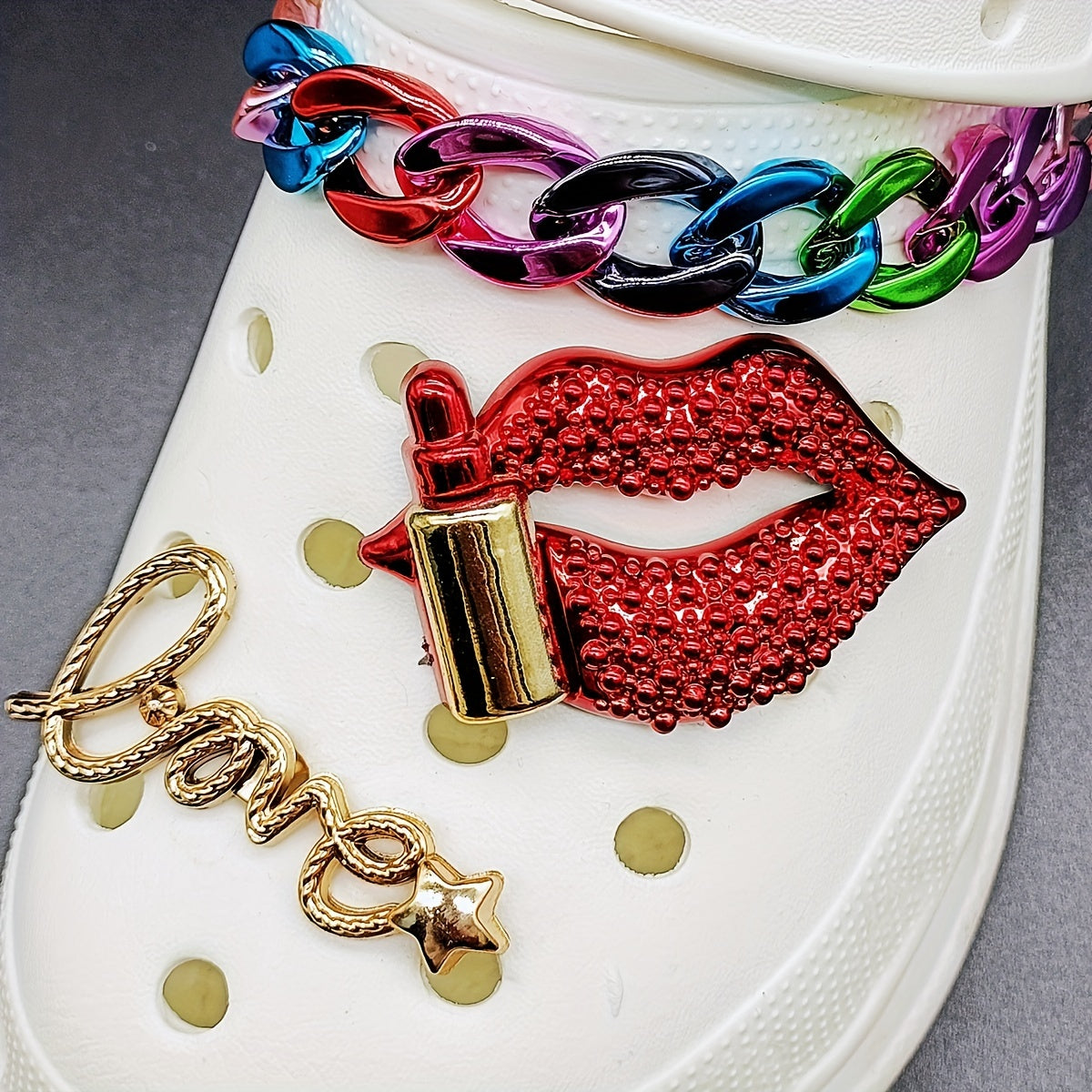 Red Lip Print LOVE Chain Shoe Accessories Set