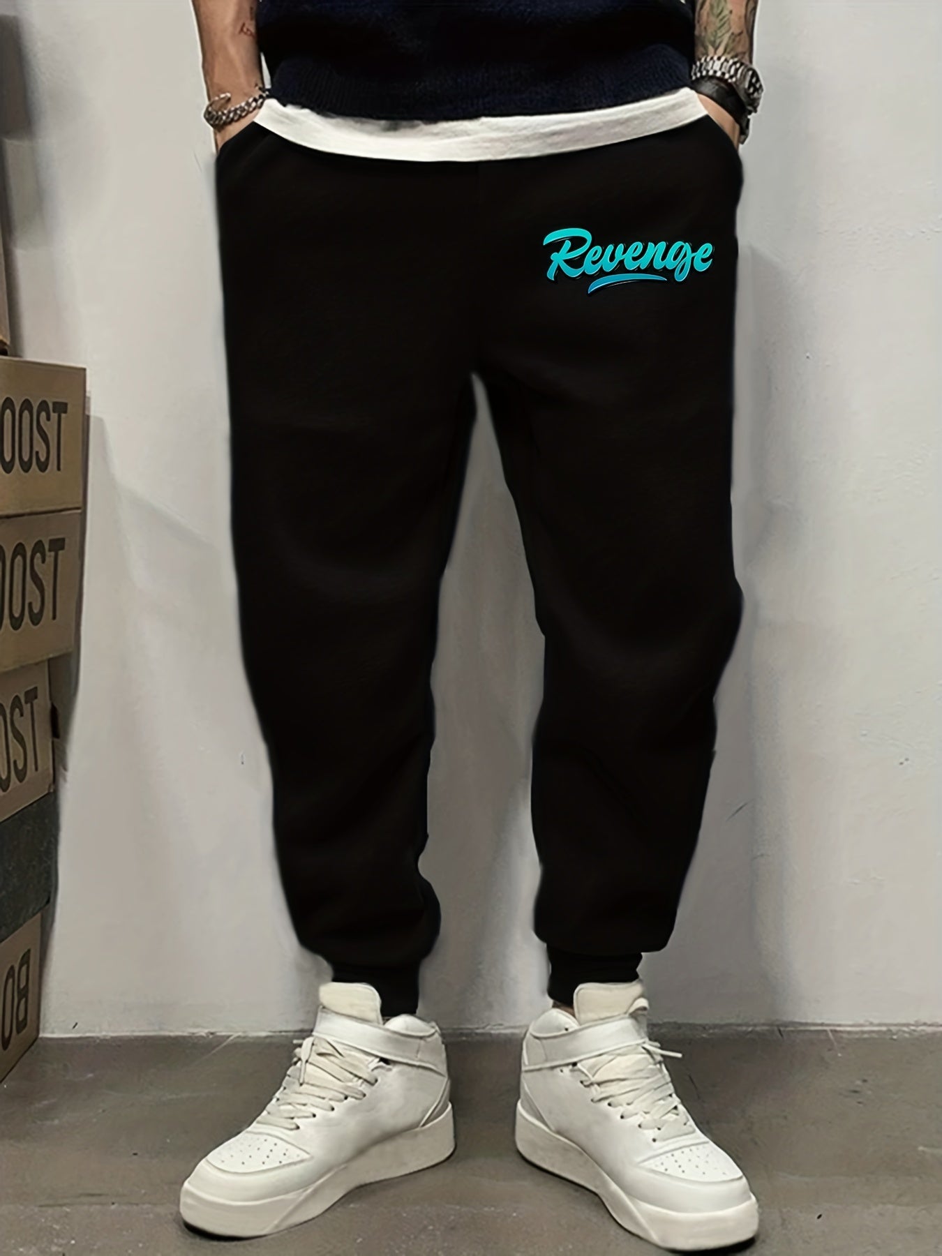 Letter Pattern Printed Men's Trousers with Pockets Drawstring Sweatpants