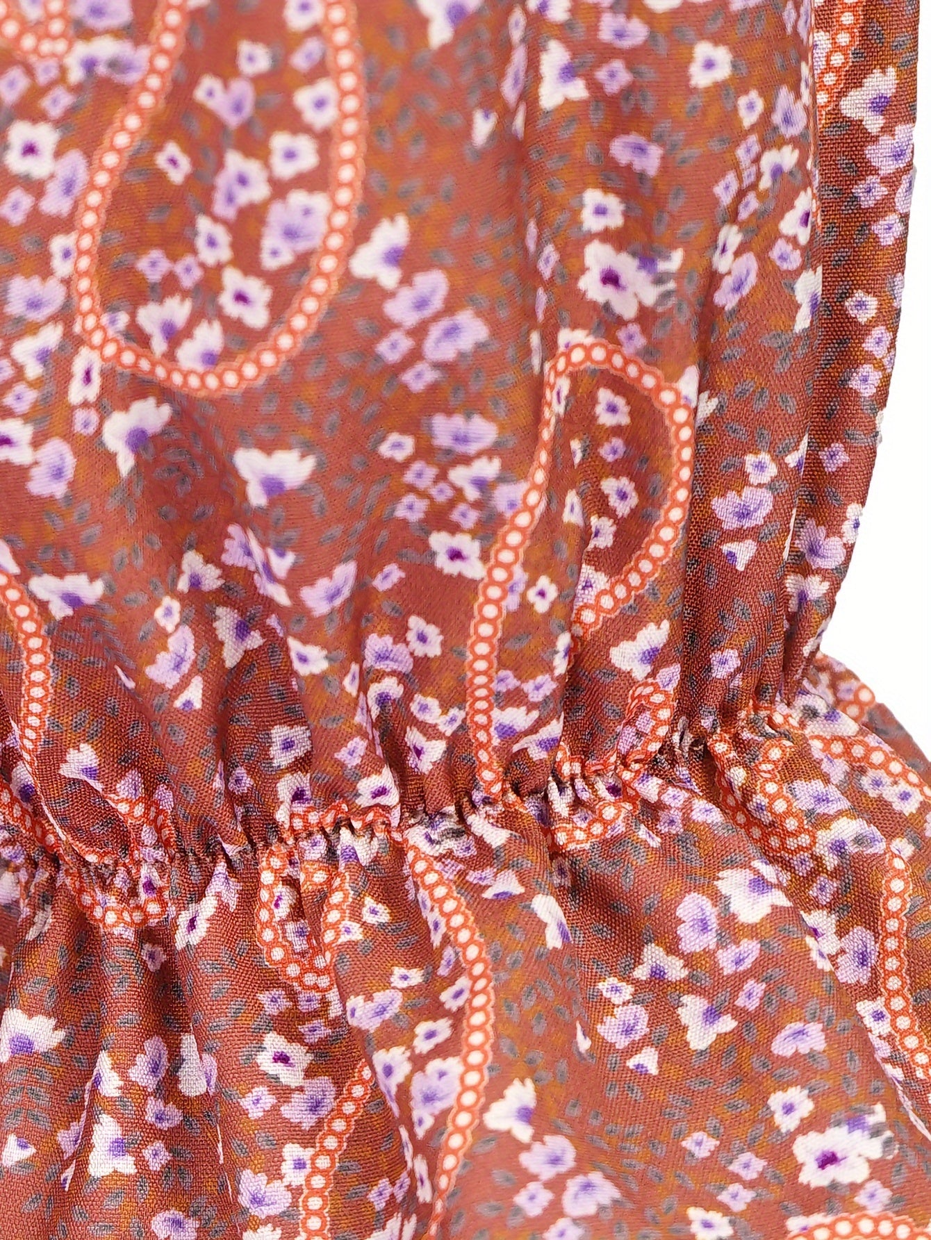 Women's Plus Floral Print Ruffle Trim V Neck Maxi Dress