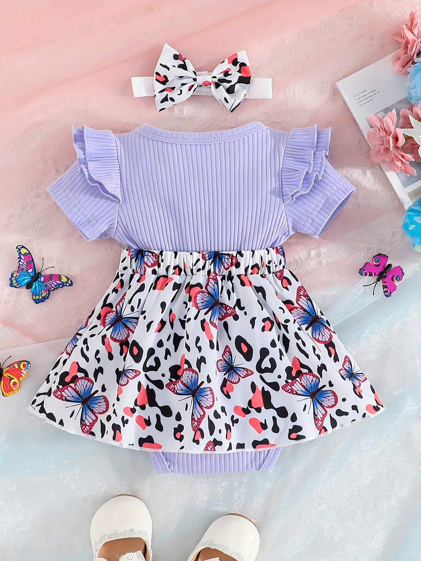 Baby Girls Floral Print Romper Dress Set