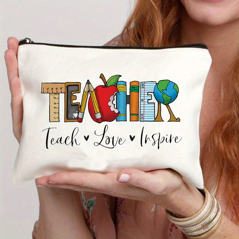 Teacher Love Inspire Print Cosmetic Bag Makeup Travel Toiletry Organizer