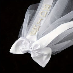 Bridal Veil Rhinestone Bride Bow Tulle Headpiece for Bachelorette Bridal Showers