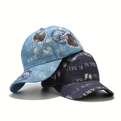 Vintage Graffiti Print Baseball Cap Unisex Denim Distressed