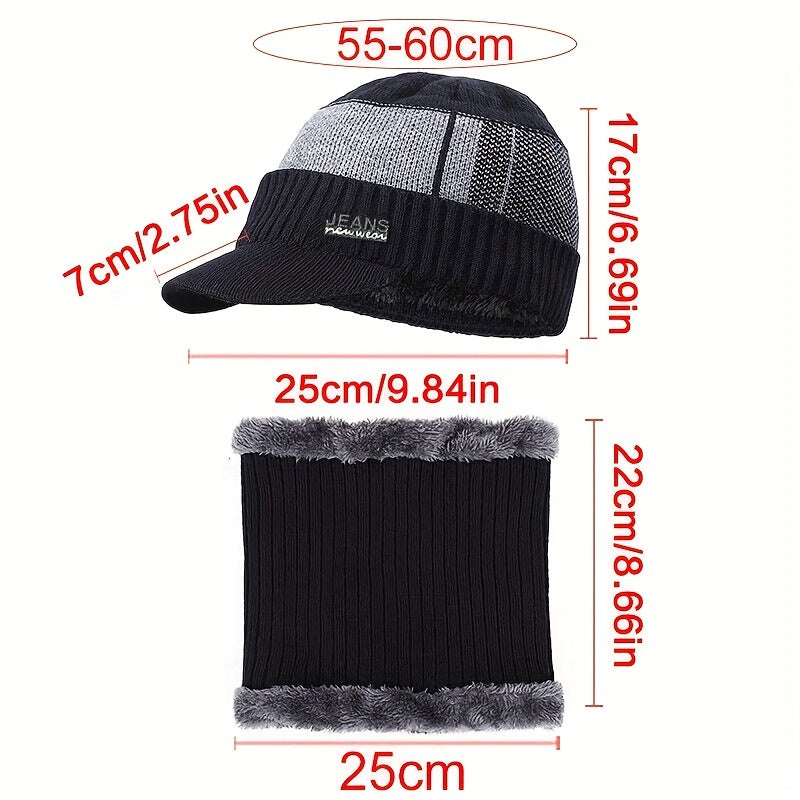 Outdoor Striped Warm Hat with Velvet Neck