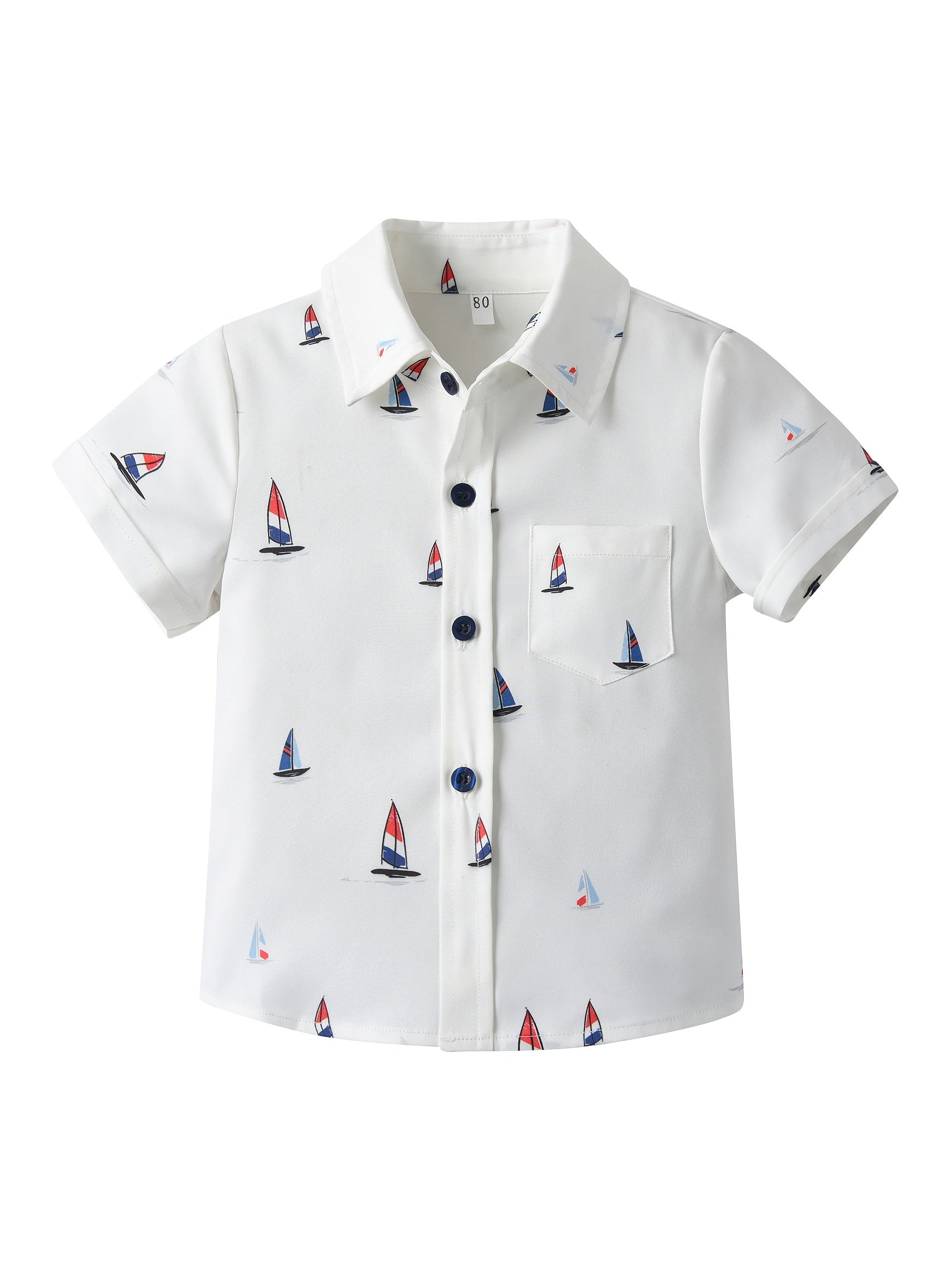 Boys Boat Print Lapel Shirt for Summer