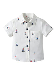 Boys Boat Print Lapel Shirt for Summer