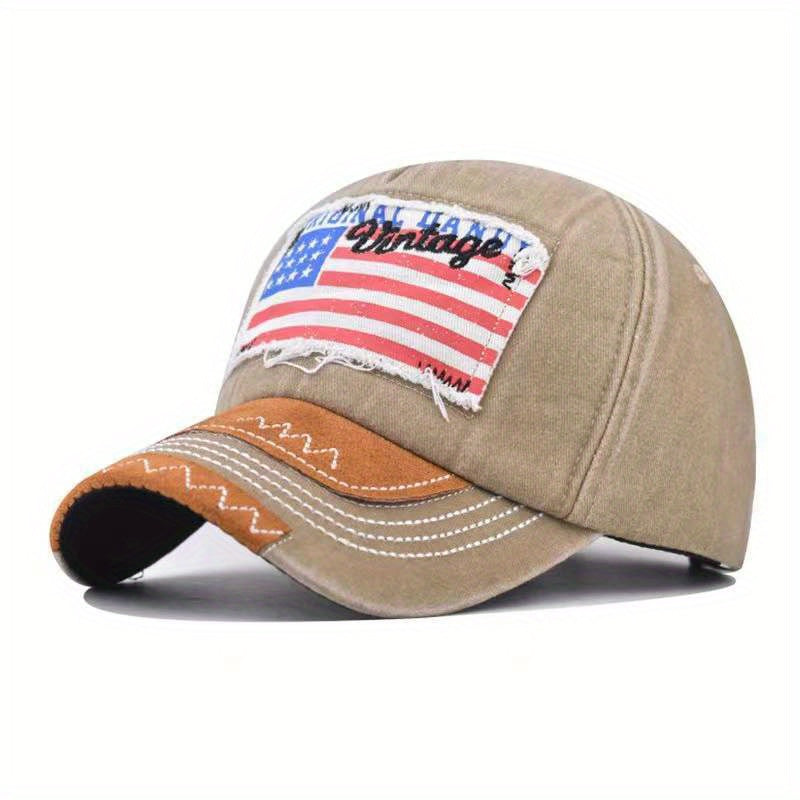 American Flag Embroidered Baseball Cap Washed Cotton Mens Peaked Cap