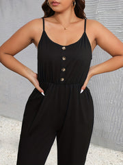 Women's Plus Size Button Decor V Neck Jumpsuit