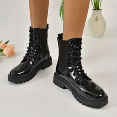 Women's Lace Up Combat Boots Round Toe Chunky Short Boots