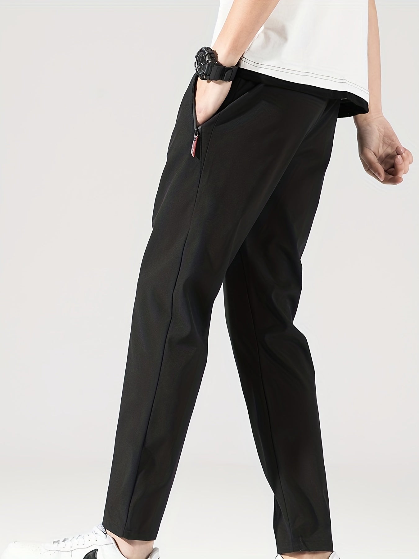 Men's Stretch Sports Drawstring Sweat Pants With Zipper