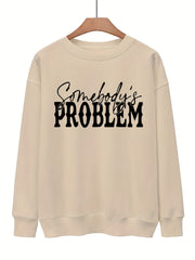 Letter Print Pullover Sweatshirt Crew Neck for Fall & Winter