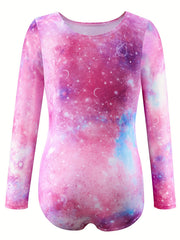 Stretchy Tie Dye Long Sleeve Gymnastics Suit Dance Leotard