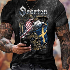 Skull Eagle Flag Pattern Print Men's Short Sleeve T-shirt Graphic Tee