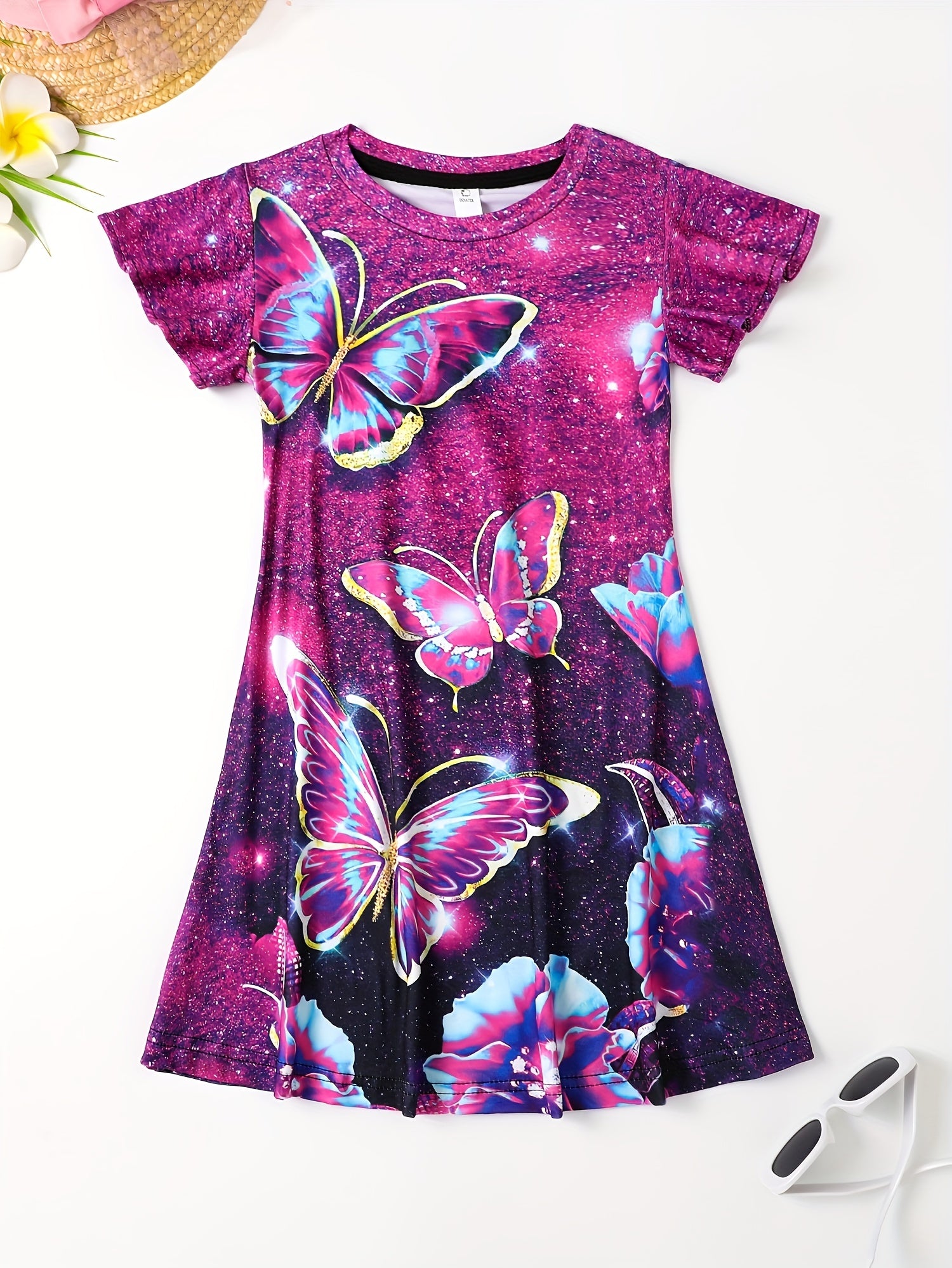 Butterfly Graphic Dress Girls Short Sleeve Summer Party Gift