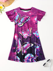 Butterfly Graphic Dress Girls Short Sleeve Summer Party Gift
