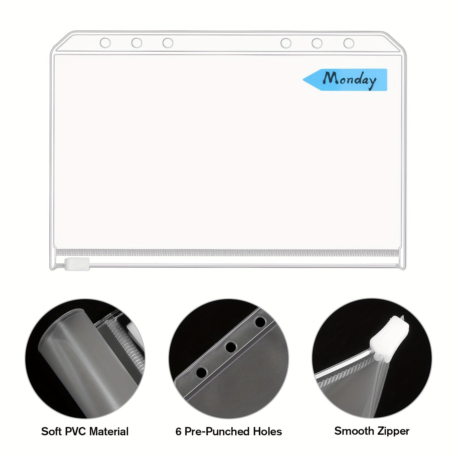 A5 Binder Pockets Money Saving Organizers Waterproof PVC Clear Zipper Pouch