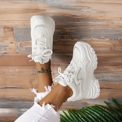 Women's Solid Platform Shoes Breathable Mesh Low Top Lace Up