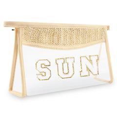 Boho Sun Bag with Clear Patch and Zipper for Makeup, Travel and Cosmetics