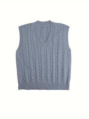 Casual Sweater Vest Women's Solid Cable V Neck Knit Vest