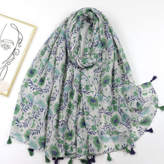Vintage Floral Print Scarf Boho Tassel Shawl Classic Head Wrap