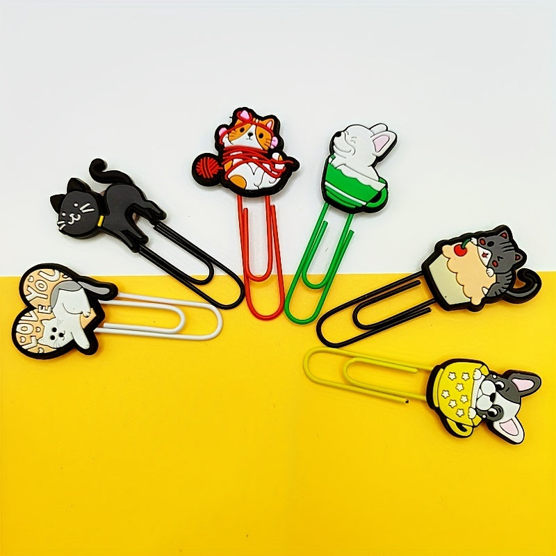 10pcs Cartoon Paper Clip Bookmark Silicone Metal Binder