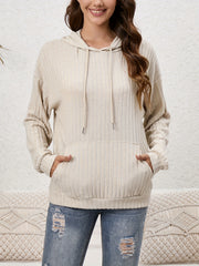 Ribbed Kangaroo Pocket Hoodie Long Sleeve Women's Sweatshirt