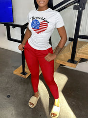 Independence Casual Outfits Set Women's Plus Flag Pattern