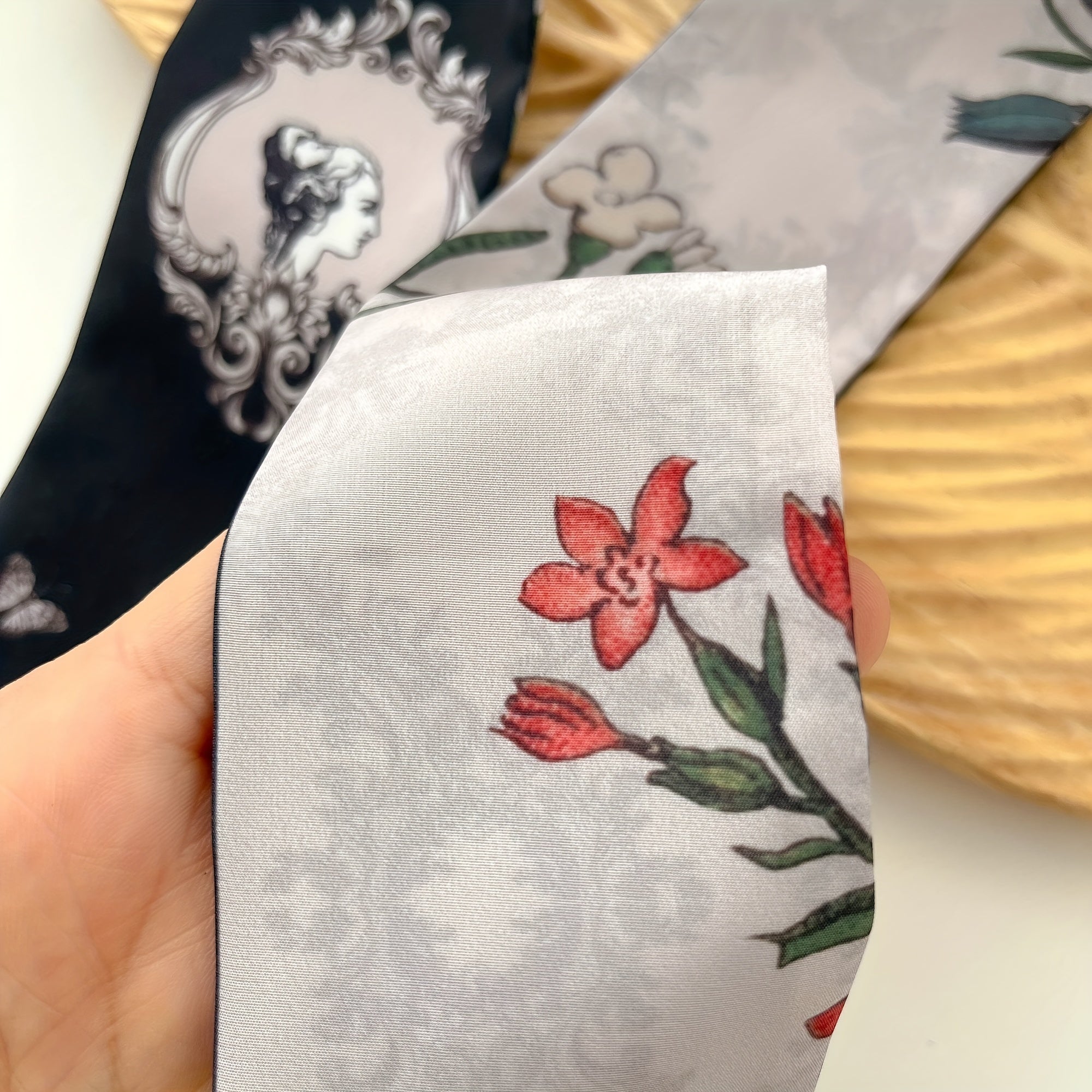 Flower Print Skinny Scarf Neckerchief Hair Ribbon Decorative Twilly Scarf