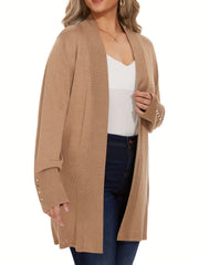 Solid Long Sleeve Open Front Cardigan