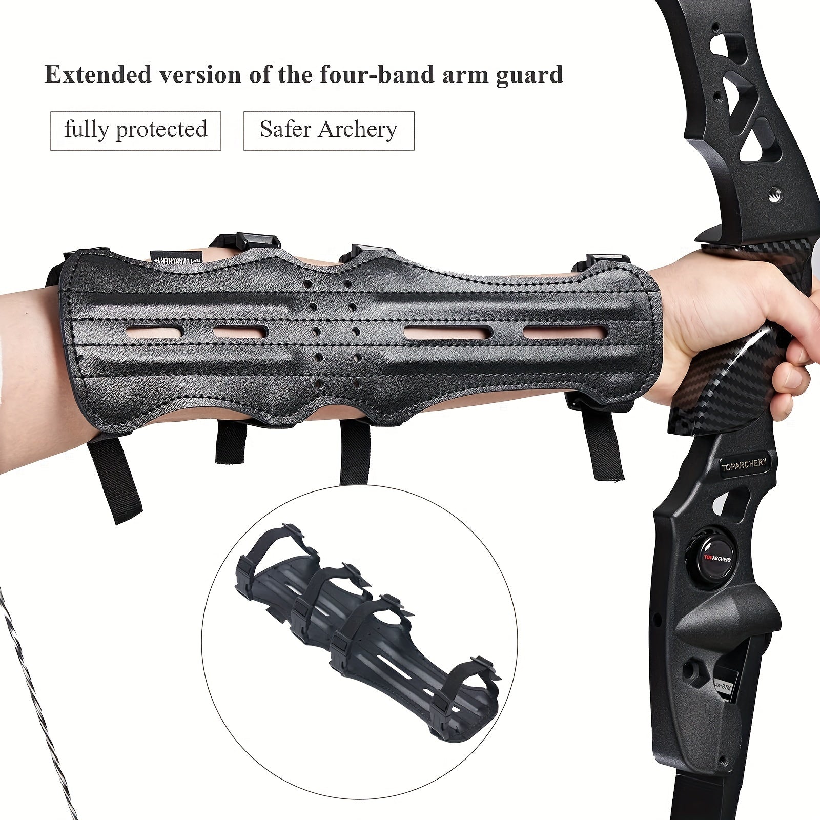 Archery Leather Arm Guard Long 4 Straps Forearm Protective Gear