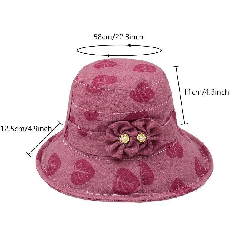 Printed Bucket Hat Flower Decor Sunscreen Basin Hat Foldable Beach Hats