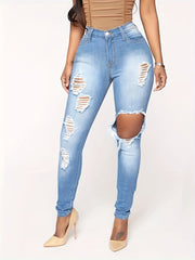 Washed Ripped High Rise Stretch Jeans