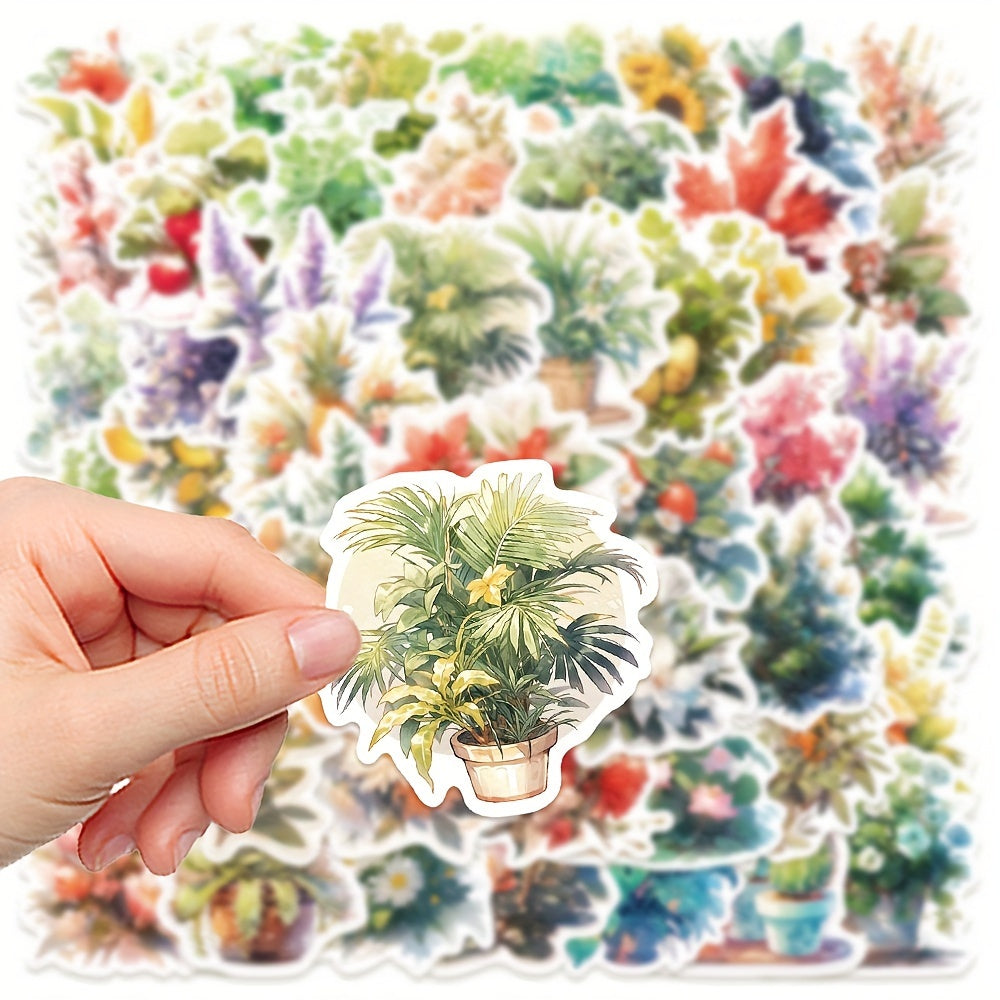 50pcs Watercolor Style Plant Series Stickers for Laptop Helmets, Water Cup