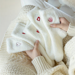 5 Pairs Heart Embroidery Socks Warm & Comfy Fuzzy Stockings