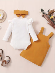 3pcs Baby Girls Ruffle Trim Onesie Dress Set