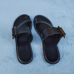 Women's Flat Slide Shoes Toe Loop Buckle Strap Slip On Shoes