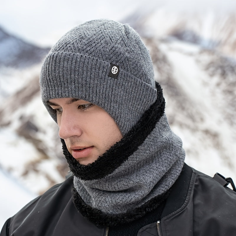 Winter Ear Protection Hat Scarf Fleece Knitted Suit Snow Weather Warm