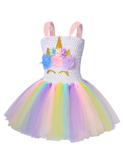 Unicorn Flowers Tutu Puffy Dress & Sequin Headband Set for Kids