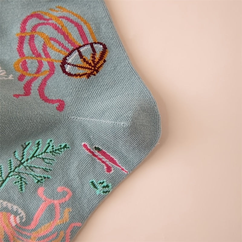 Funny Pattern Cotton Mid Tube Socks For Sports Skateboard Women's Socks