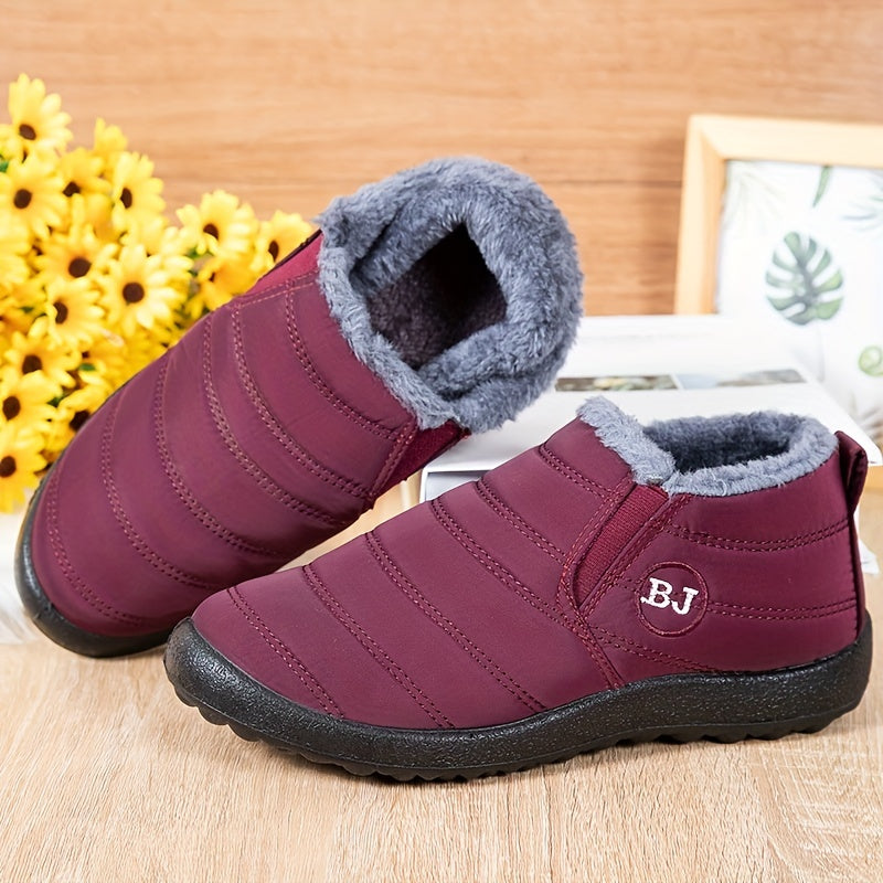 Women's Plush Lined Ankle Boots Waterproof Thermal Slip On Snow Boots